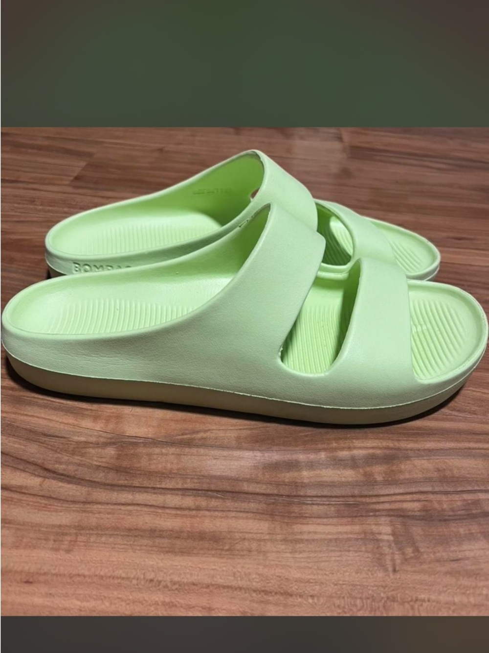 Bombas Lime Green Double Strap Slide Sandals